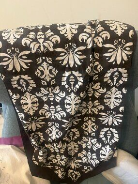 Pretty Dark Gray & White Damask Table Runner - Approx. 68" Long